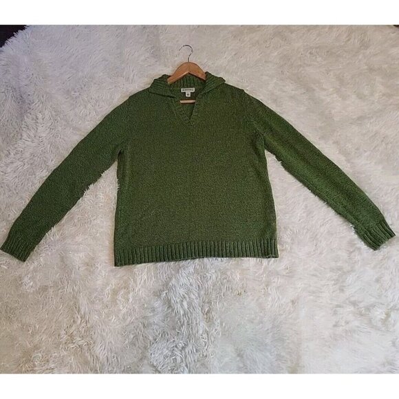 ST JOHNS BAY XL Womens Sweater Forest Green Knit Long Sleeve V Neck Collared - Picture 1 of 8